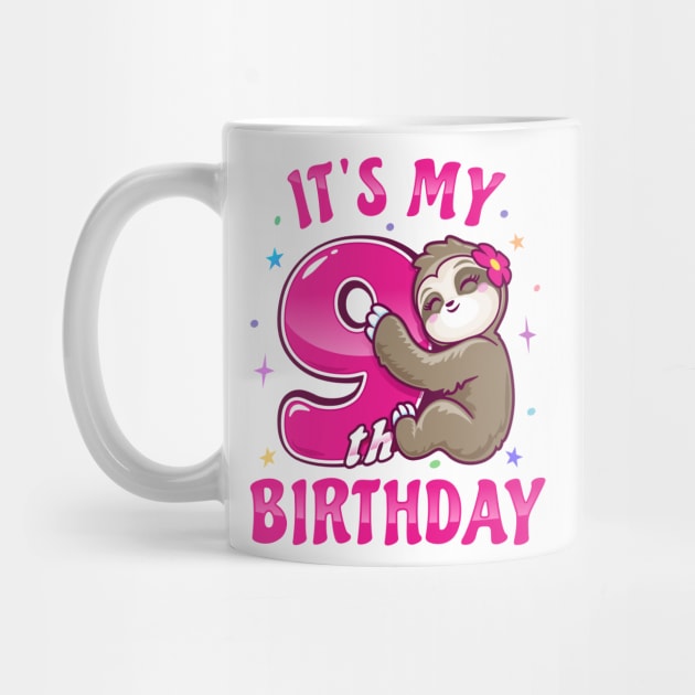 ''It's My 9th Birthday'' Girls Sloth Pink by PnJ